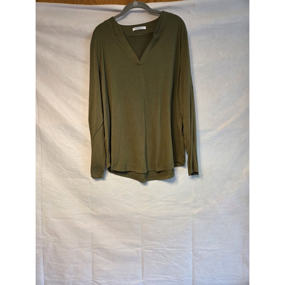 Roswear Olive Vneck Roll Sleeve  Top XXL